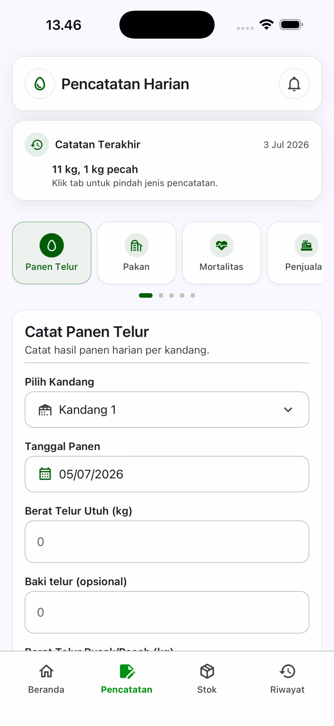 Form catat panen telur harian per kandang